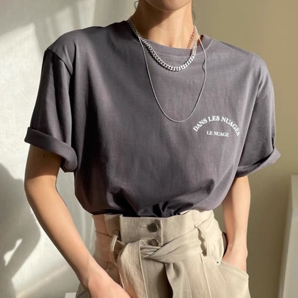 Grey oversized t-shirt short sleeve top - Picture 1 of 4